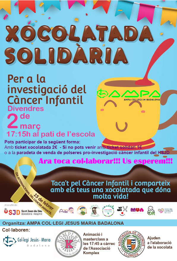 Vine divendres a participar a la Xocolatada en favor a la investigació del càncer infantil!!!